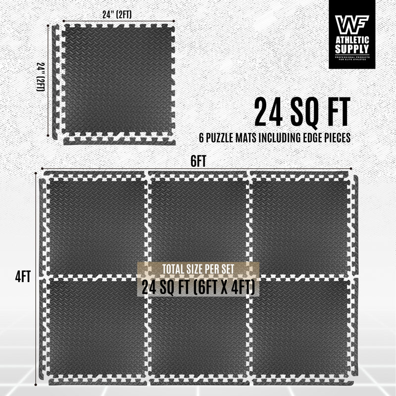 Tapis en mousse d'exercice très épais et emboîtables, carreaux de plancher de gymnase d'une épaisseur de 3/4 po (24 pieds carrés)