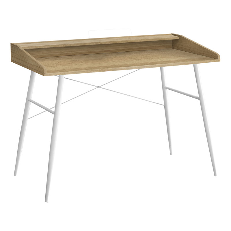 Computer Desk, Home Office, Laptop, Storage Shelves, 48"L, Work, Metal, Oak