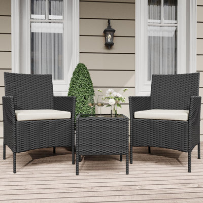 Ensemble de meubles de patio 3 pièces, ensemble de table et chaises en rotin noir