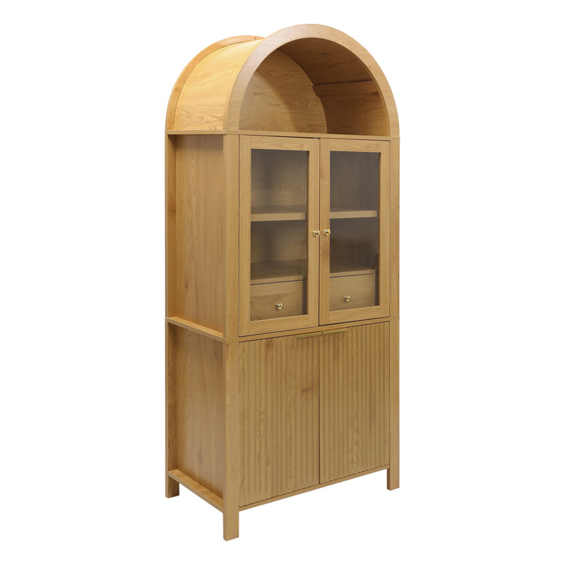 71" Tall Arched Kitchen Pantry With Adjustable Shelves, Oak