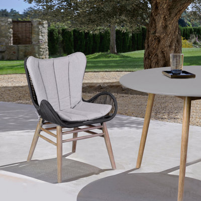 Chaise de patio d'extérieur en bois d'eucalyptus clair et corde gris anthracite