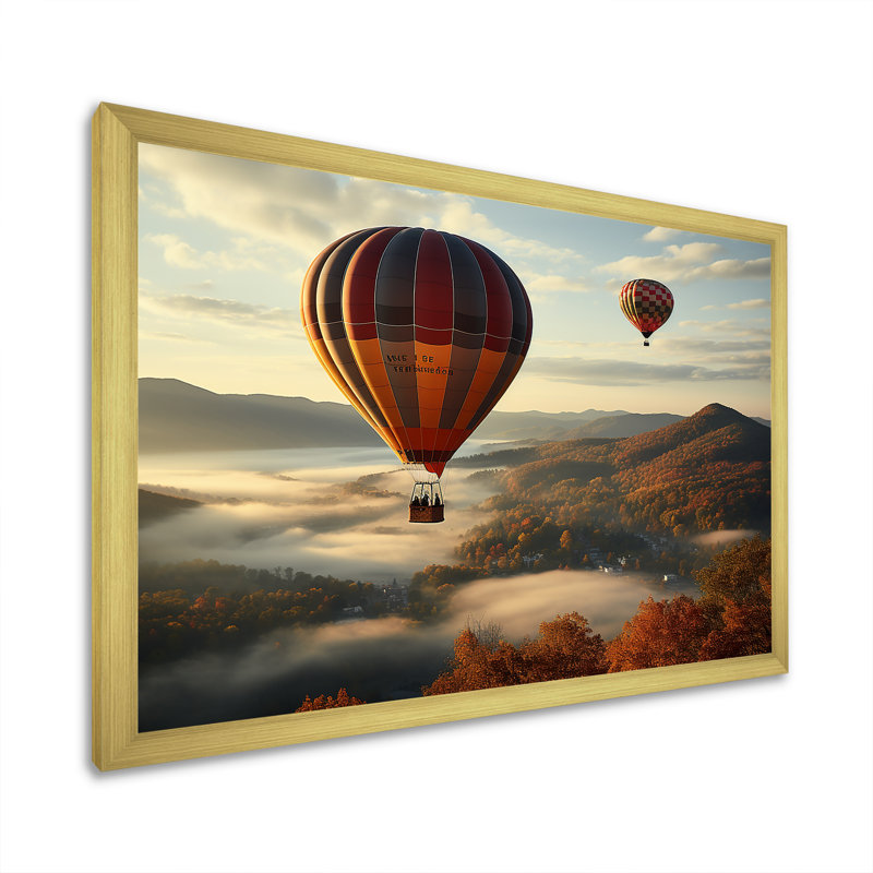 Automne, montgolfière, reproduction sur toile, Cadre doré simple, H 24 po x l 32 po x P 1 po