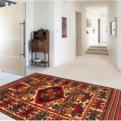 Tapis décoratif en laine noué à la main de conception unique 4 pi 1 po x 6 pi Cathlean New Age