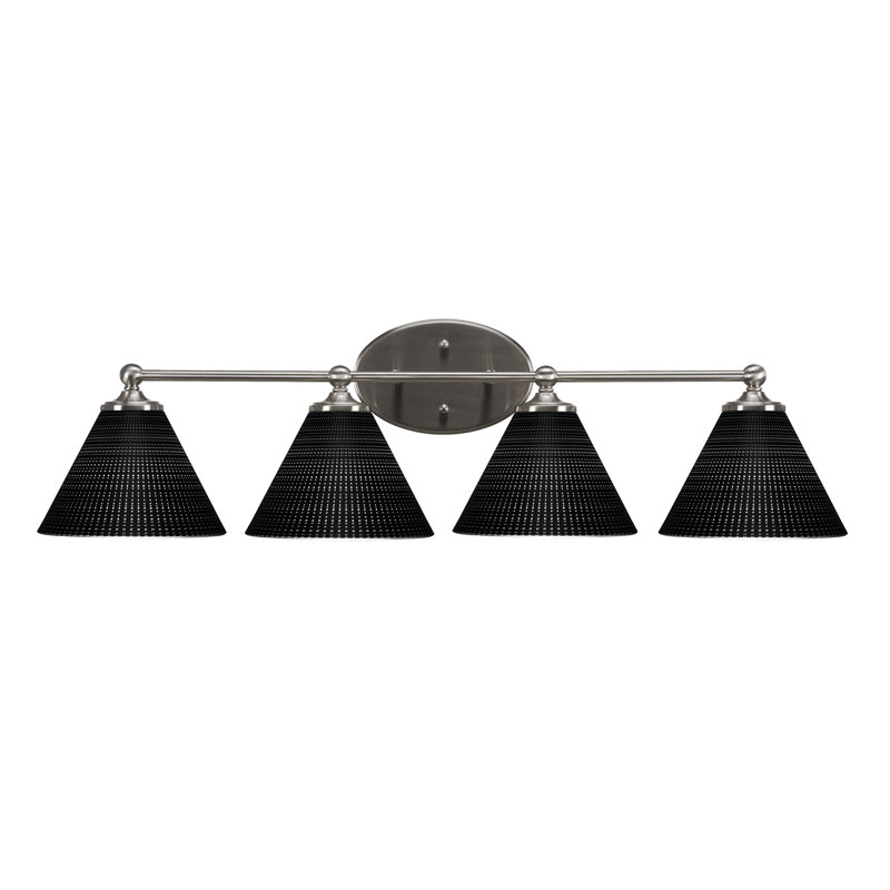 Aitkens 4 Light Bath Bar Shown In Brushed Nickel Finish With 7" Matrix Glass, Matte Black