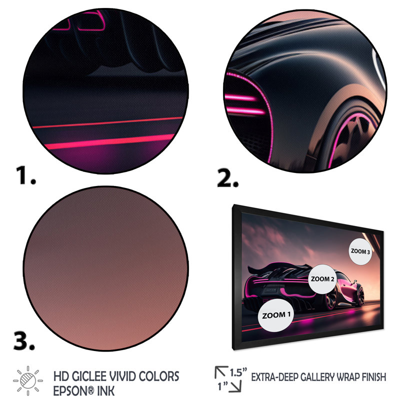«Visionary Bugatti Design» en noir et magenta I - reproduction sur toile, Toile avec cadre photo noir