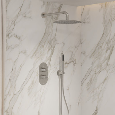 Angelsey Brushed Nickel Shower System, 12" Rain Shower Head with Handheld Combo, Shower Faucet Set with Pressure Balance Valve Included, Bathroom Shower Fixtures