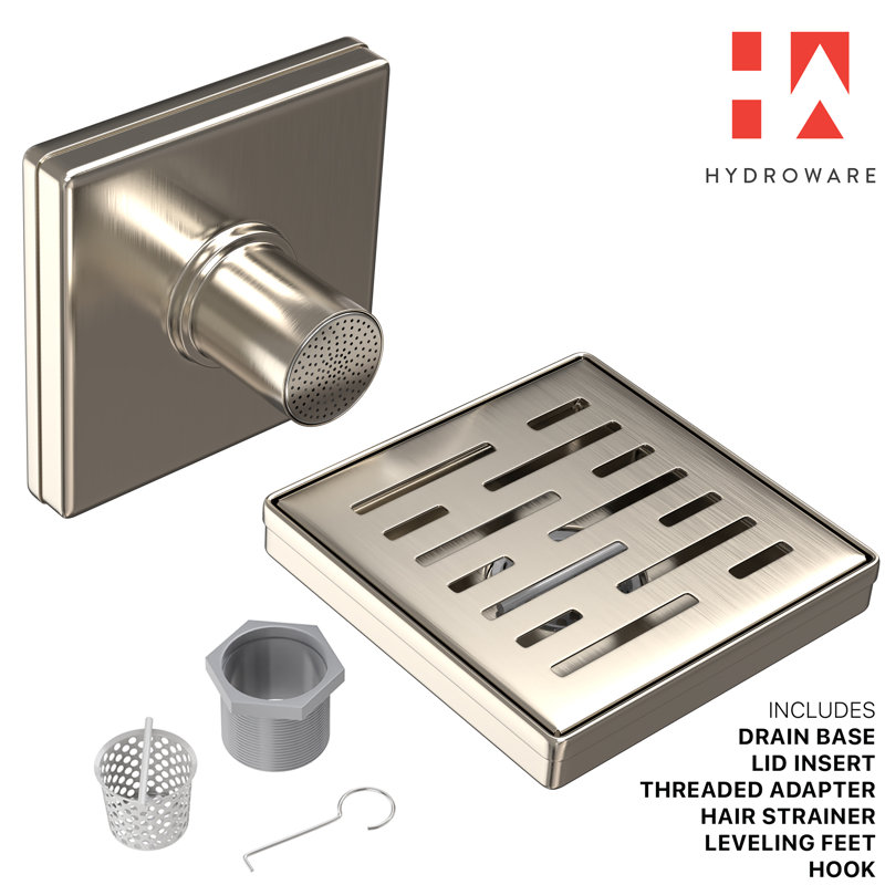 DRAIN DE DOUCHE CARRÉ 6 po avec crépine et crochet de levage - bonde en acier inoxydable moderne pour douches de salle de bain