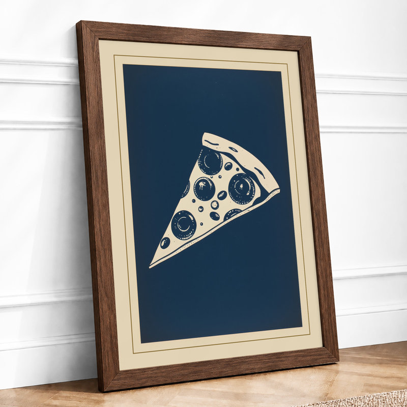 Pepperoni Slice Retro - Framed Print, A2 - 59.4 x 42.0 cm, Walnut