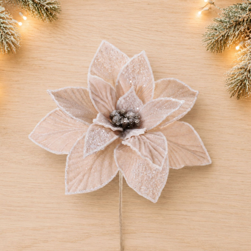 Tige de fleur de poinsettia perlée (ensemble de 4)