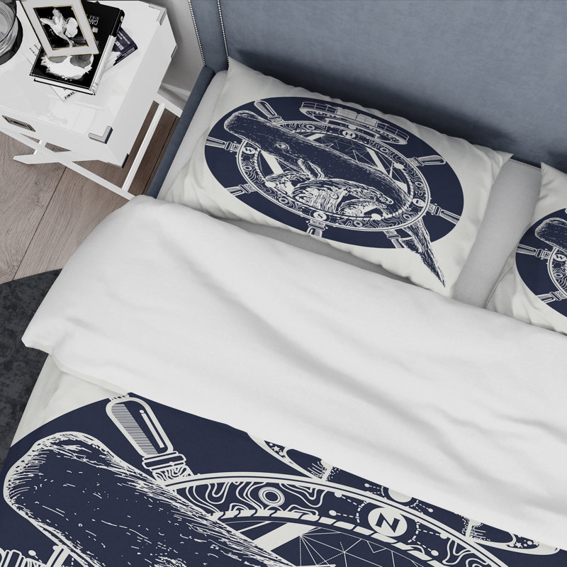 Baleine et volant - ensemble de housse de couette rétro - microfibre de polyester