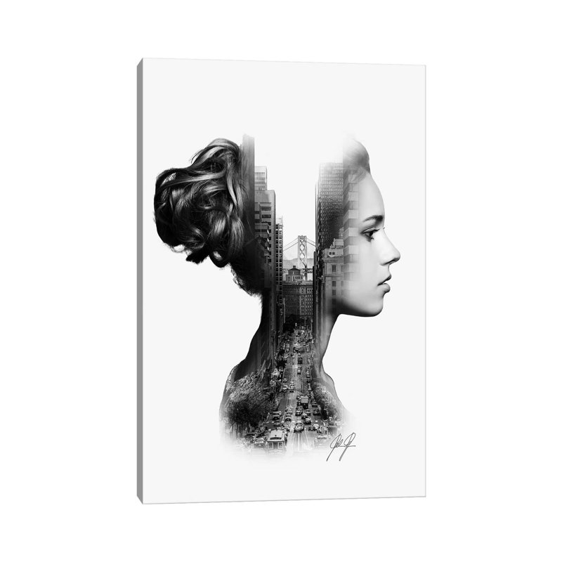 Impression d’art graphique « profile I » par Kathrin Federer, H 12 po x l 8 po x P 0,75 po, Toile tendue, Pas de tapis