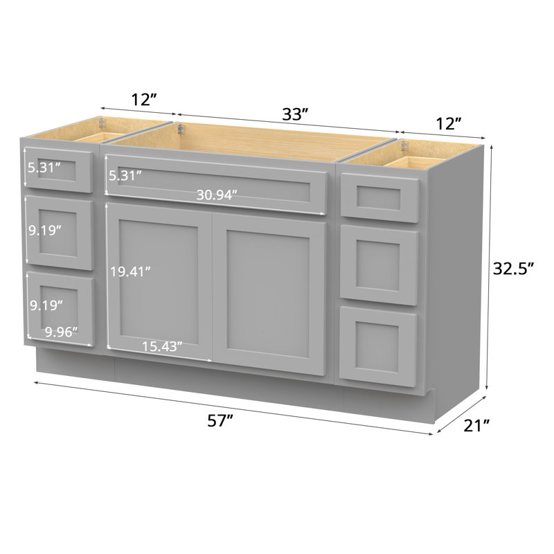 57'' Single Bathroom Vanity Base Only, Gray