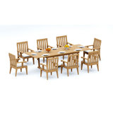 8 Seats 9 Pcs Grade-A Teak Wood Dining Set: 94" Double Extension Mas Rectangle Trestle Leg  Table And 8 Caranas Armless Chairs #11Ca2100