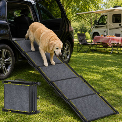 73-Inch Telescoping Dog Ramp for Car, Lightweight Aluminum Foldable Pet Ramp with Non-Slip Surface, Portable Dog Stairs for SUV, Truck, RV & Large Dogs