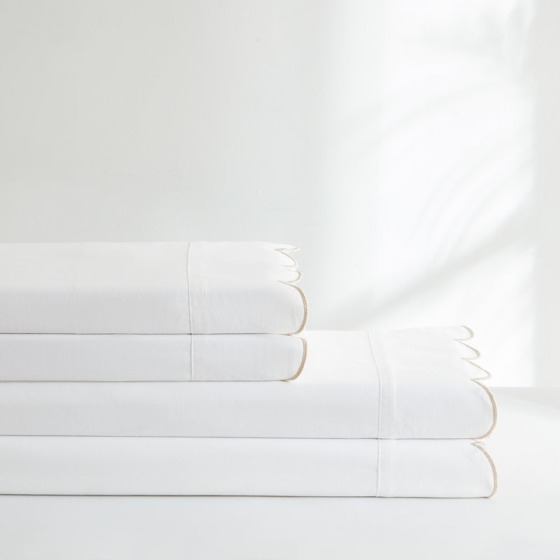 Ensemble de draps en coton 4 pièces Coastal Chic, Beige, Ensemble de draps pour grand lit