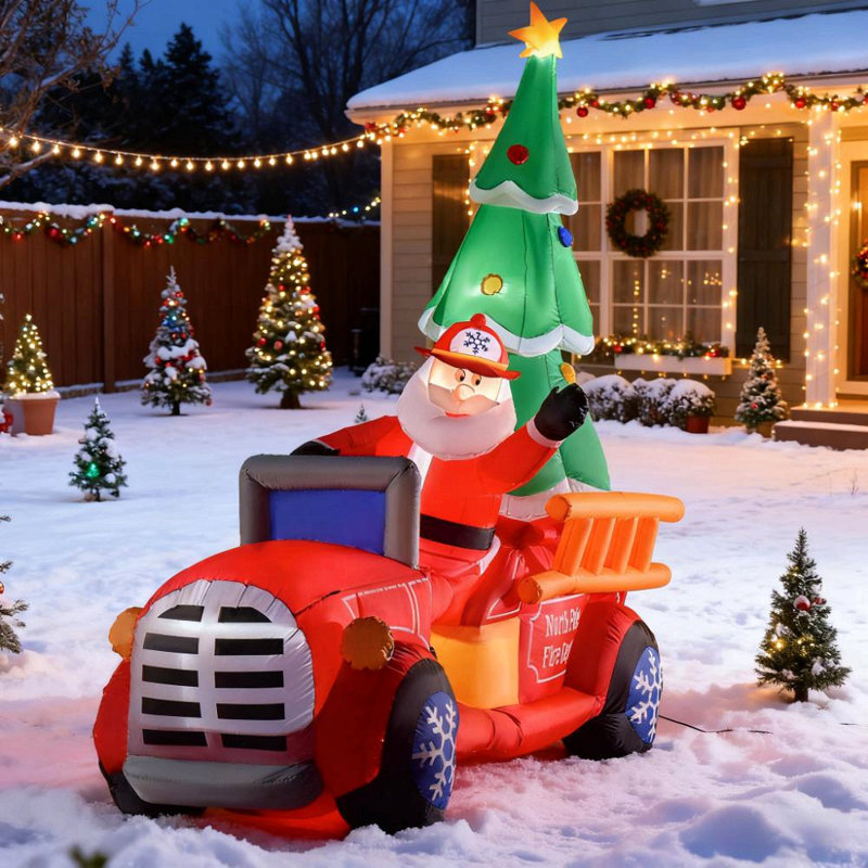 Camion de père Noël gonflable avec arbre de Noël éclairé - Décoration de Noël d'extérieur accrocheuse pour votre cour