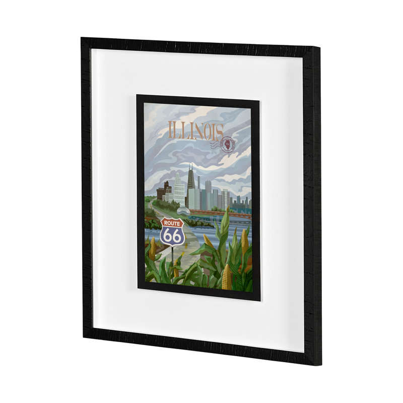 «Illinois Go a», reproduction d'art encadrée sous verre, Cadre simple noir, Oui, H 25,5 po x l 21,5 po x P 1,5 po