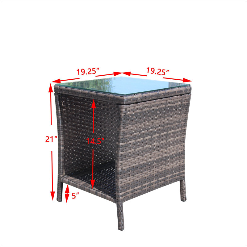 Table basse avec patio extérieur en verre trempé transparent, H 21 po x l 19,25 po x P 19,25 po, Transparent / brun