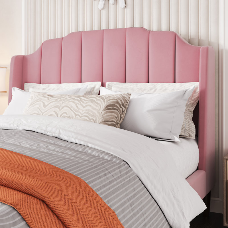 Malalia Upholstered Wingback Bed, Pink