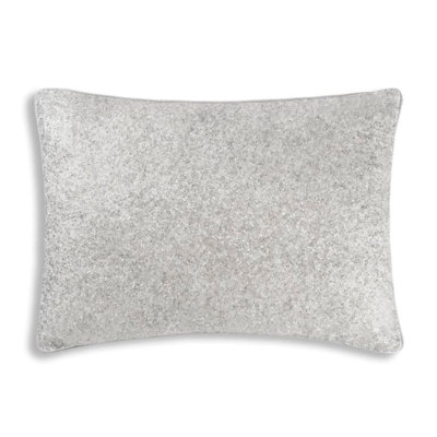 Cloud9 Design Onyx White Pillow 14" L Velvet Hand Beaded Glam Rectangular Accent Cushion with Zipper Closure