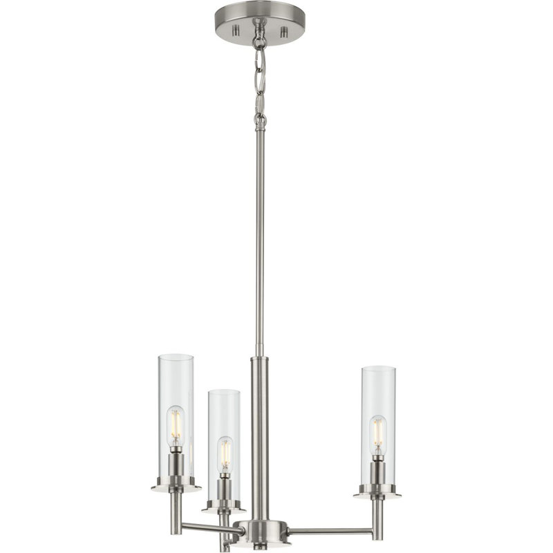 Luminaire suspendu cylindrique unique à 3 lumières, Nickel brossé