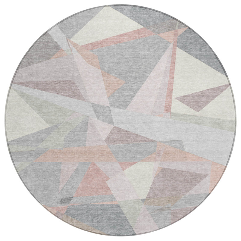 Tapis intérieur rond lavable ivoire et gris 8 pi