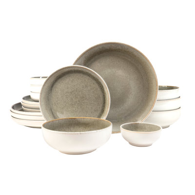 Sango Resona 16-Piece Stoneware Dinnerware Set - Service For 4, Plate And Bowl Set