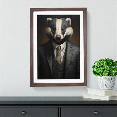 Badger In A Suit No.2 - Single Picture Frame Print on Wood