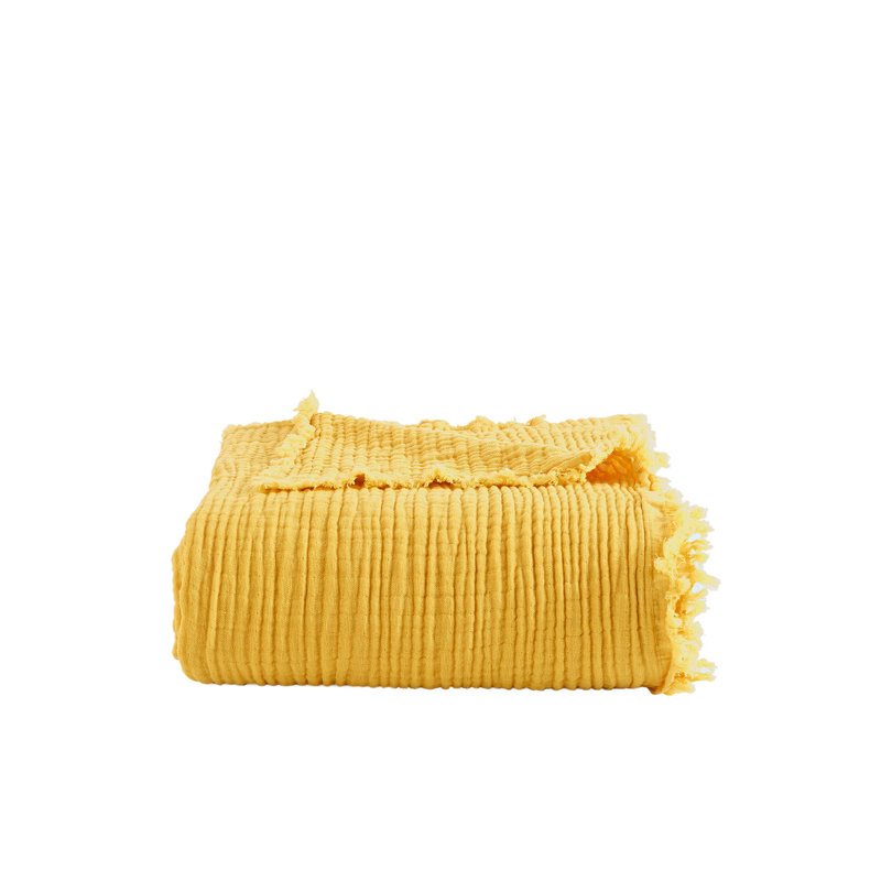 Luxueuse couverture double piqué 100% coton, 78,7 po x 98,4 po | Doux et respirant, lavable à la machine à 104 ° F | Couleur jaune éclatante, parfaite pour s'allonger sur un lit ou un canapé, design élégant et durable