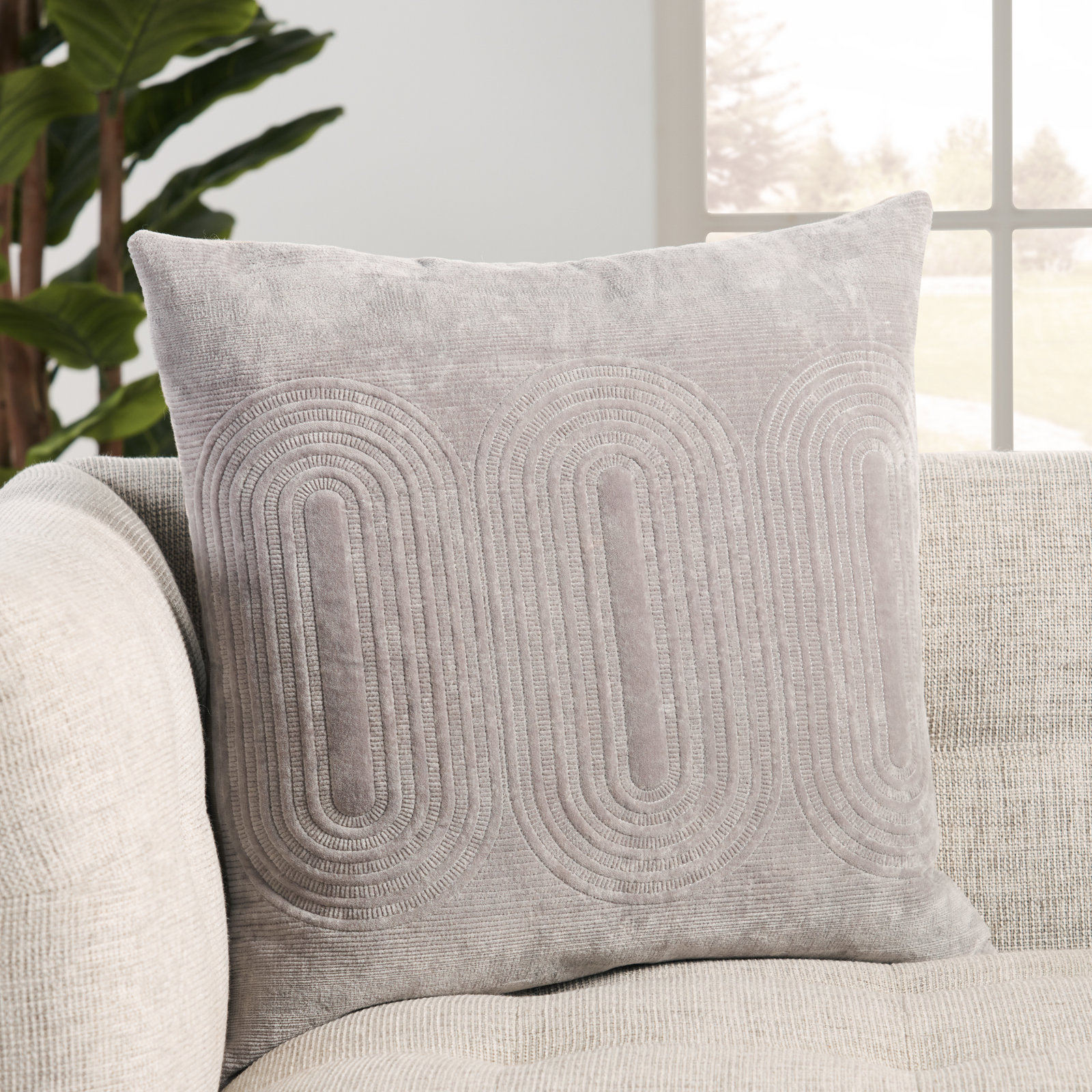Ramona Square Cotton Pillow Cover & Insert, Steeple Gray/Silver/Silver Sconce, Pillow Cover Only - No Insert