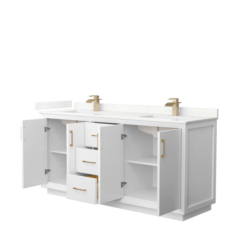 Strada 72'' W Double Vanity, Giotto Quartz, White, Brushed Nickel