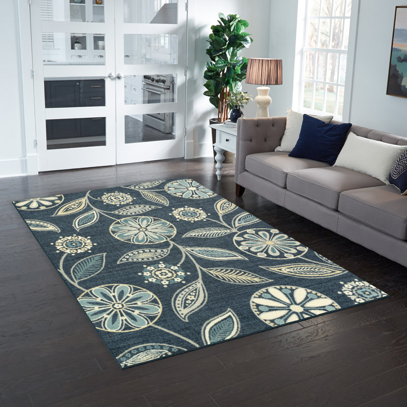 Adderley Floral Persian Blue Area Rug, Rectangle 5' x 7'