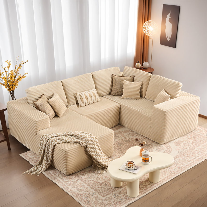 Canapé modulaire Kustas sans assemblage requis pour le salon et le cinéma maison, Fausse fourrure beige
