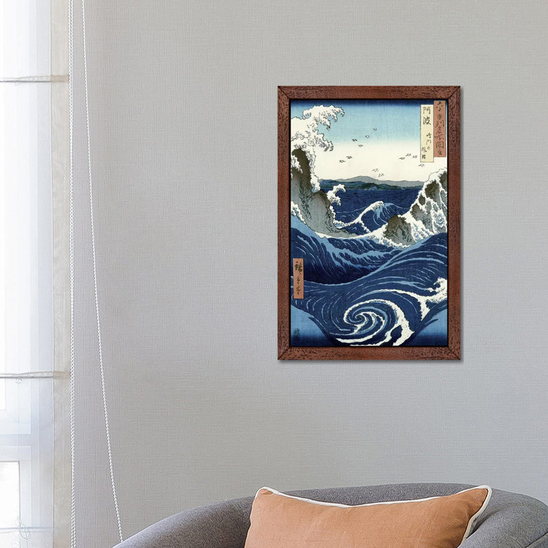View Of The Naruto Whirlpools At Awa by Katsushika Hokusai - Print on Canvas, 66.04 cm H x 45.72 cm W, Brown Framed