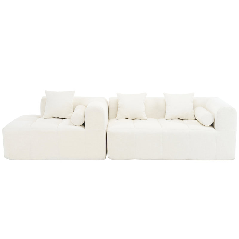 Beige Sectional Furniture, Modular Style, Full Foam Support, Soft Curved , Deep Seating 101.2" Comfort, Chenille
