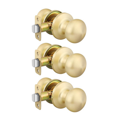 Boutons de porte de placard dorés, boutons de porte de passage, bouton de porte en or brossé sans serrure pour couloir, placard (paquet de 3)