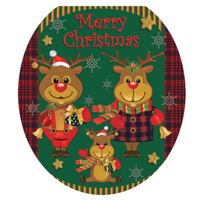 Christmas Reindeer Family Toilet Seat Decal – Toilet Tattoos Static Cling Vinyl Cover Fits Round & Elongated Seats