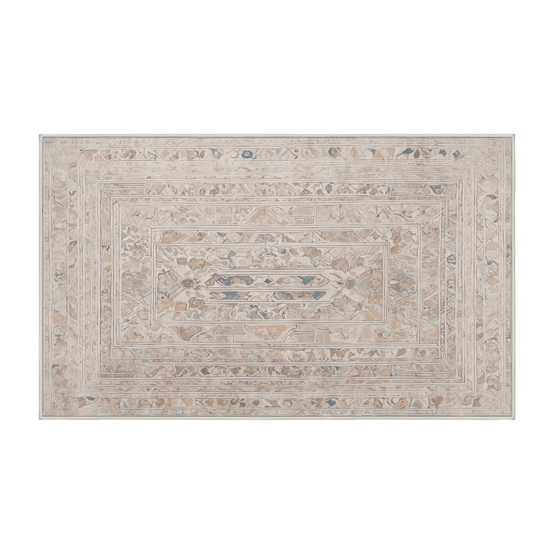 Machine Washable Beige Area Rug, Rectangle 5' x 7'