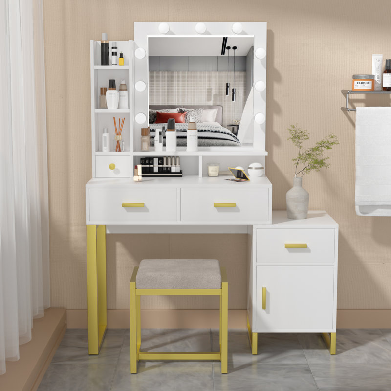 Ensemble de coiffeuse avec miroir lumineux, Blanc