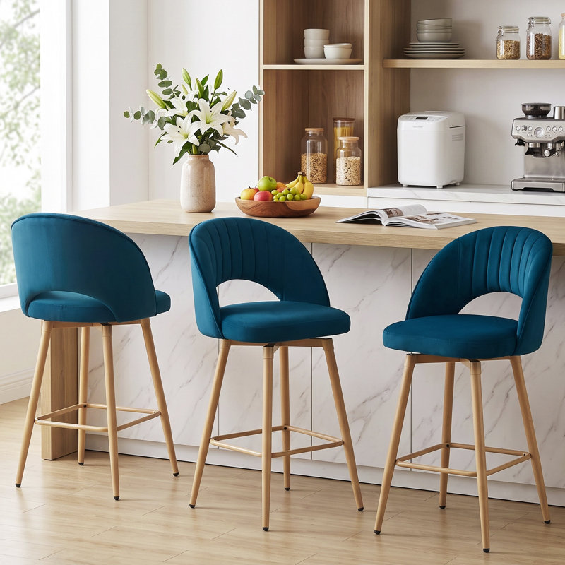 Ensemble de 3 tabourets de bar pivotants avec dossier 360 °, Bleu, 3