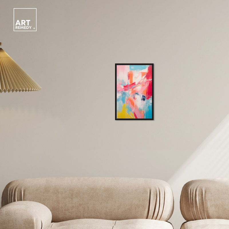 Art mural abstrait sorbet abstrait rétro moderne par Art Remedy, Cadre noir, H 16 po x l 11 po
