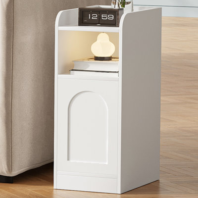 Slim Bedside Tables Set of 2 with Cabinet, Narrow Side End Table with Reversible Door, Bedside Cabinet with Adjustable Shelves, Nightstand for Bedroom, Living Room 