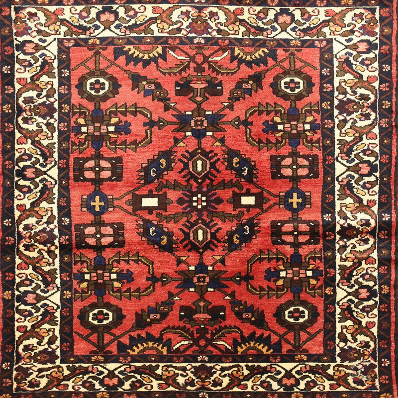Tapis traditionnel rouge / brun / beige, Carré 3 pi