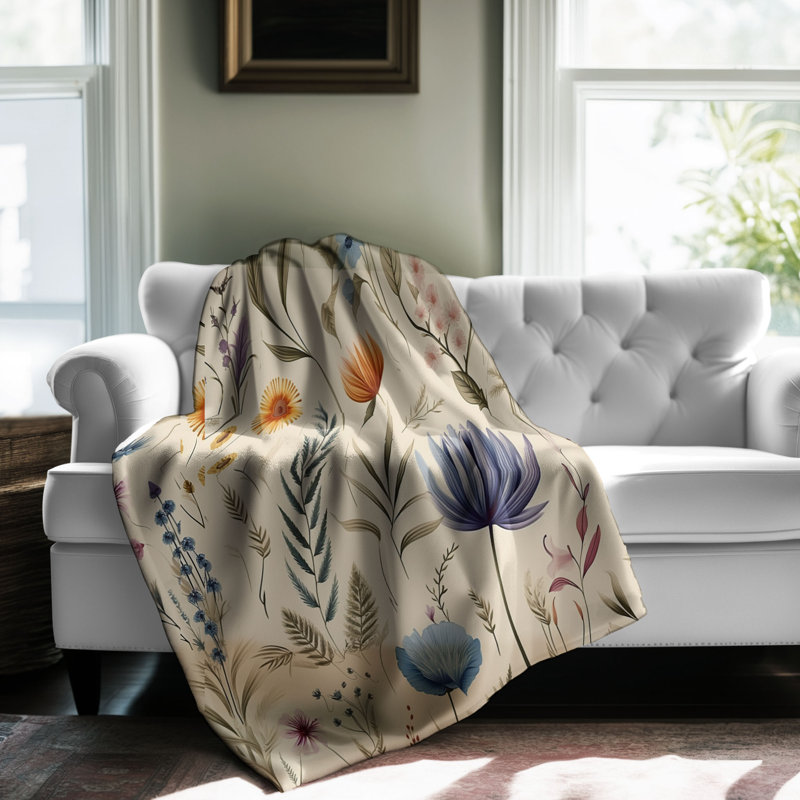Soft Florals - Couverture sherpa de qualité supérieure 1 pièce, Grand lit