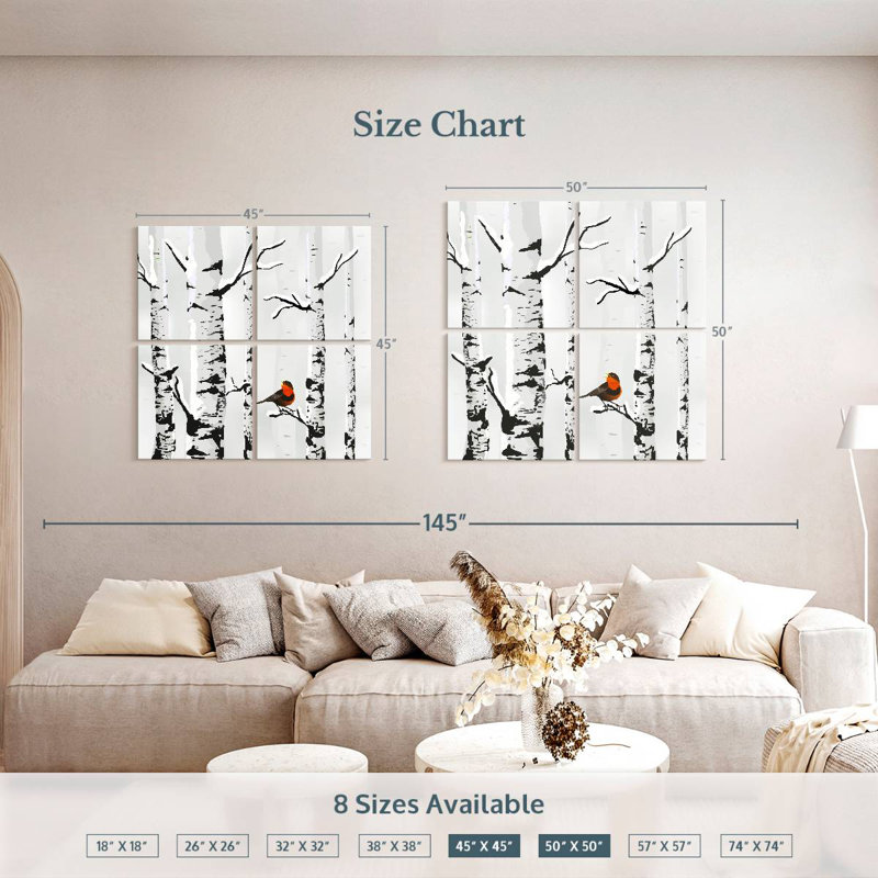 Brampt Snow Birch Bird, 45" H x 45" W