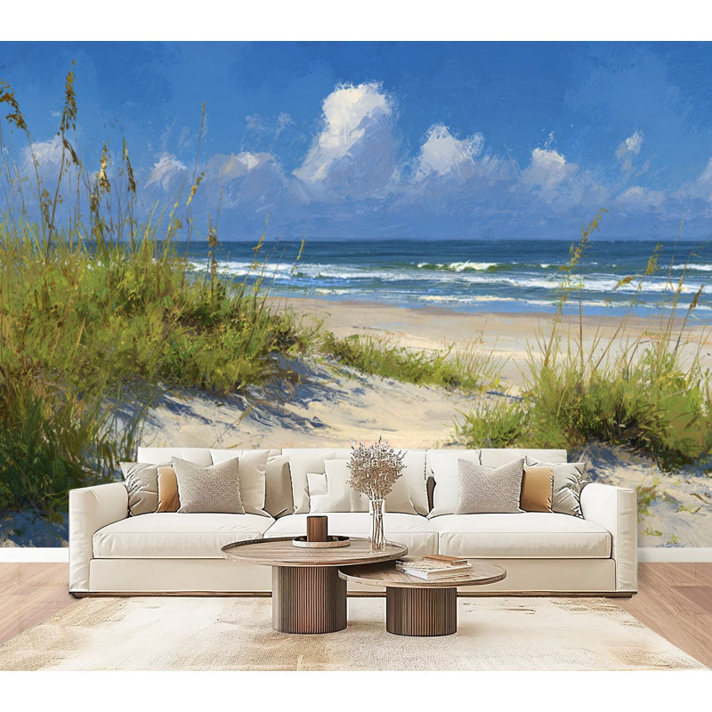 Papier peint adhésif de style bord de mer Coastal Peaceful Seaside, L 96 po x l 69 po