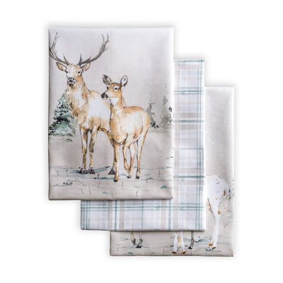 Maison d'Hermine Deer In The Woods 100% Cotton Kitchen Towel Set 3 - 20" x 27.5"