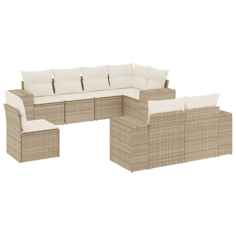 Grand canapé modulaire en rotin PE, Blanc, crème, Beige
