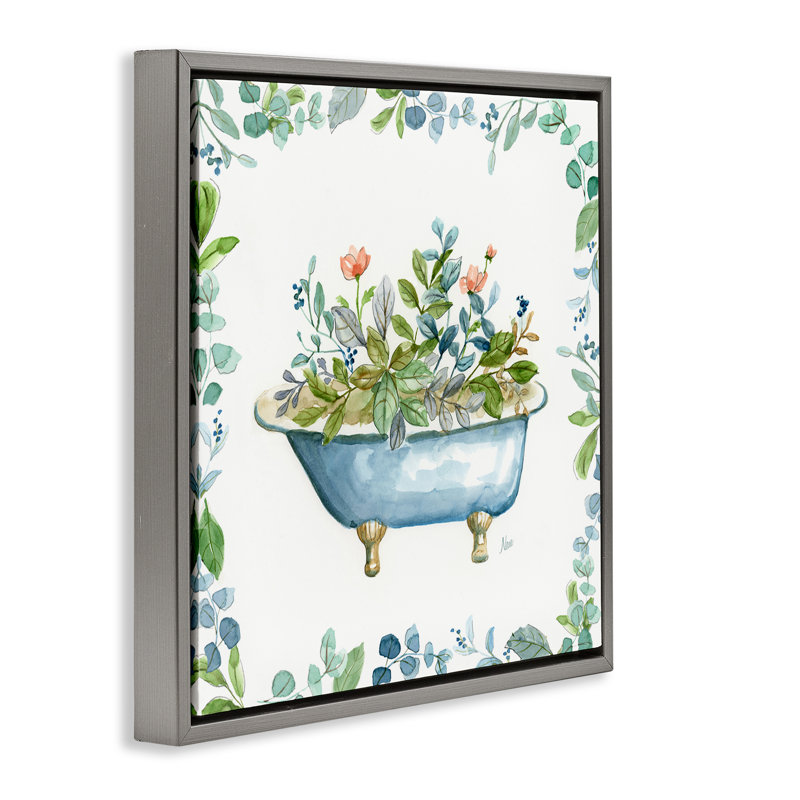 "Botanical Bath Tub", art mural encadré flottant par Nan, H 18 po x l 18 po, Cadre flottant gris lustré
