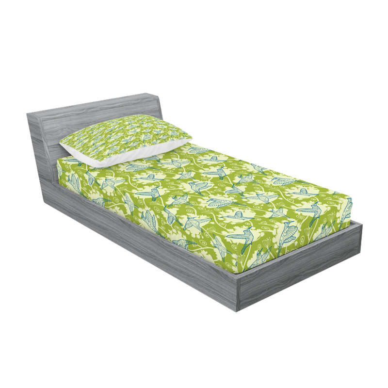 Drap-housse et coussin décoratif Ambesonne Hummingbirds vert lime / bleu crème